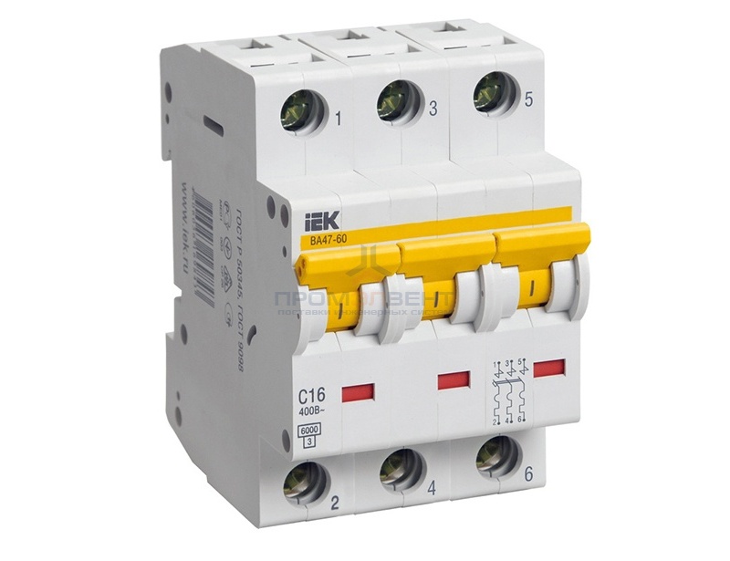 Автоматический выключатель ВА 47-60 3Р 10А 6 кА характеристика С ИЭК (автомат)